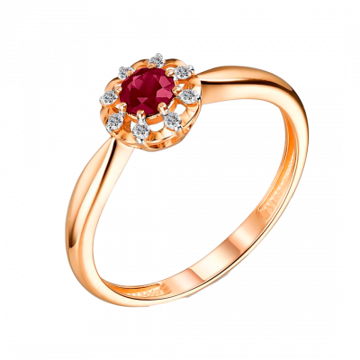 Кольцо Золото 585, РУБИН, Бриллиант